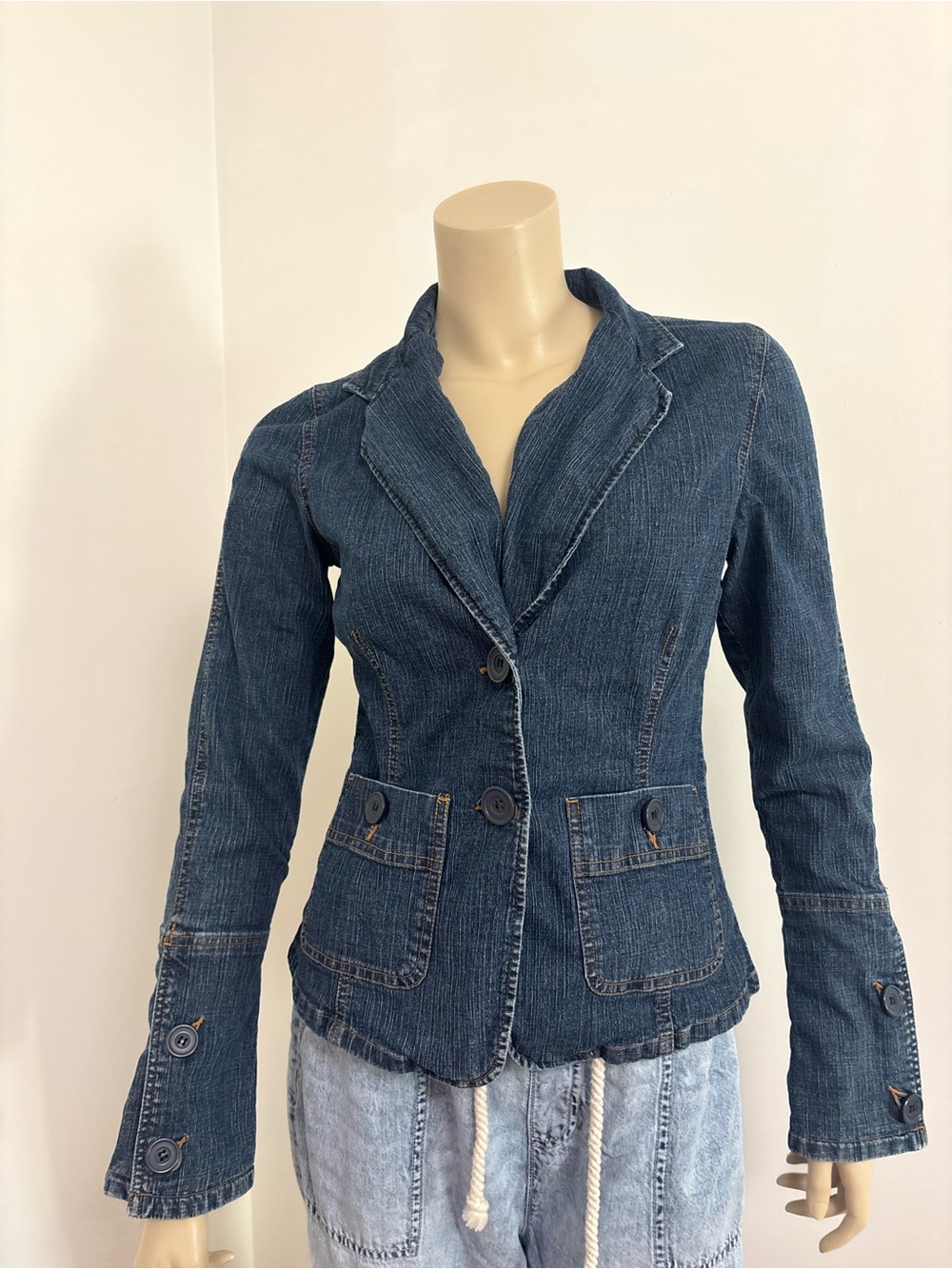 Women's Dark Blue Denim Blazer Jacket Size 7